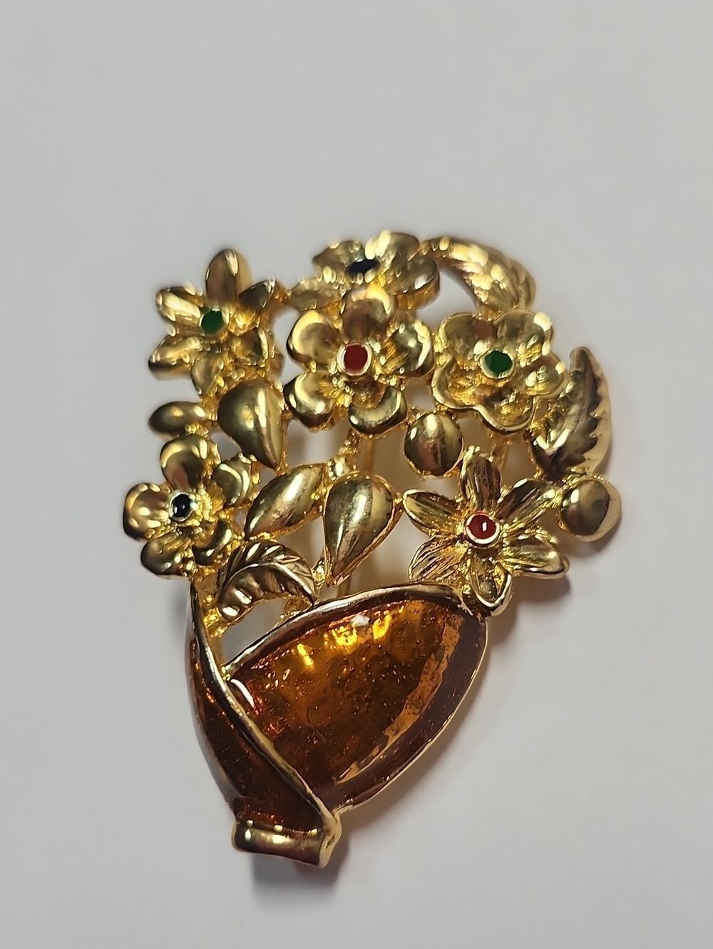 Gold-Tone Floral Brooch with Multicolor Accents